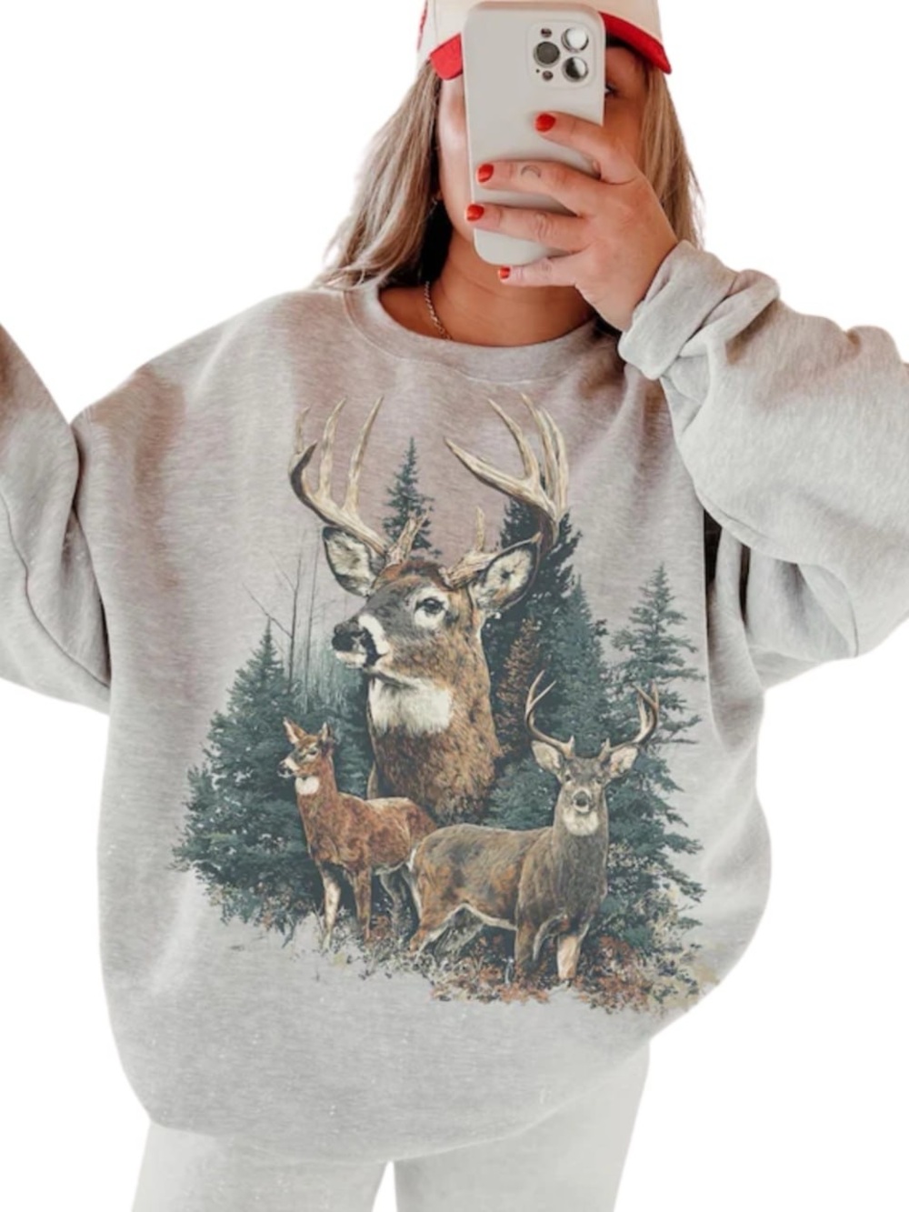 Sport Grey Crewneck Sweatshirt with Deer Forest Graphic
